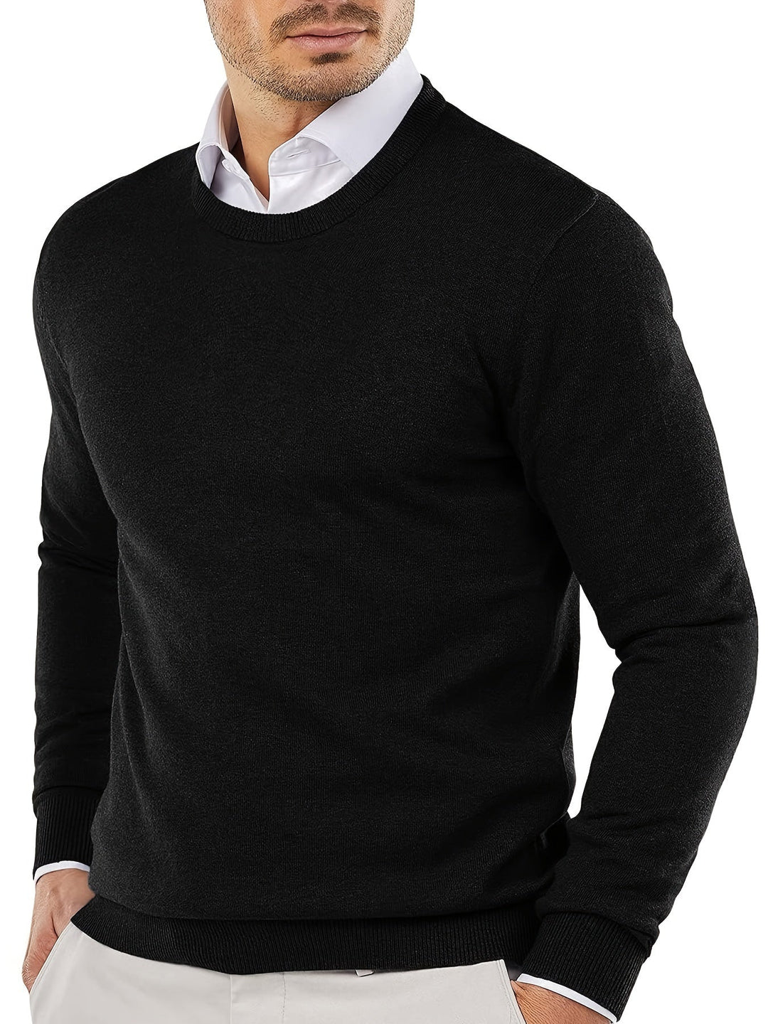 Modny sweter dziany z okrągłym dekoltem - Dante