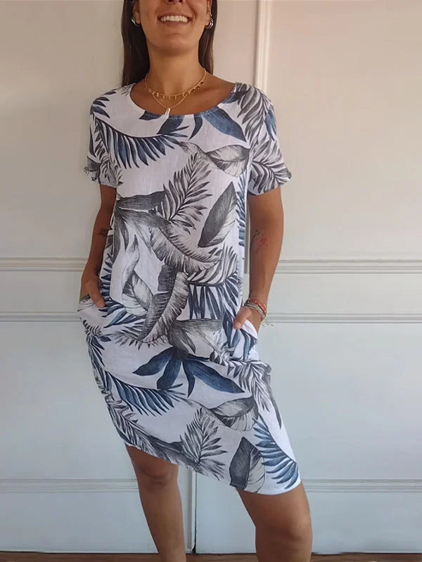 Printed Dress with Round Neck - Eveline