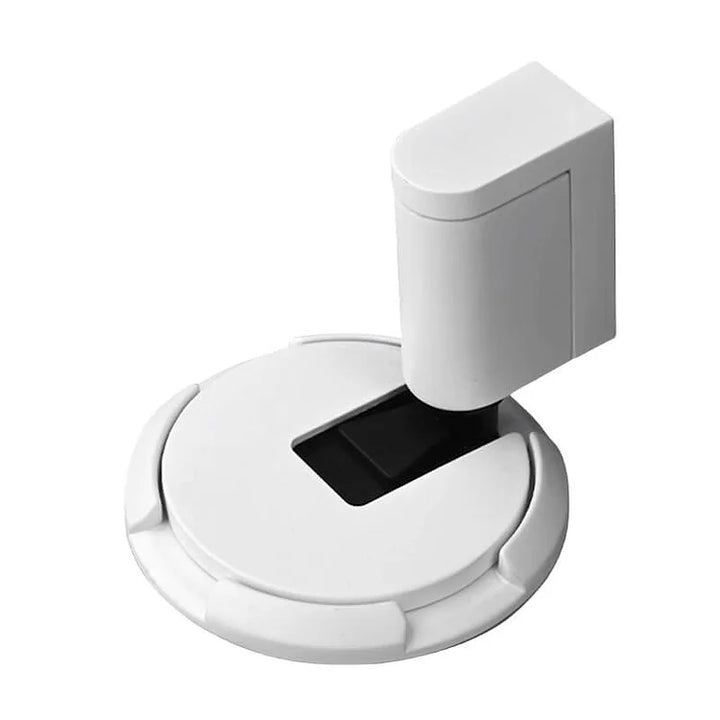 Productfoto van de witte deurstop met ronde voet en zwart onderdeel, vrijgesteld op een witte achtergrond 8