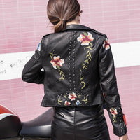 Embroidered Women's Faux Leather Motorcycle Jacket – Eleonora