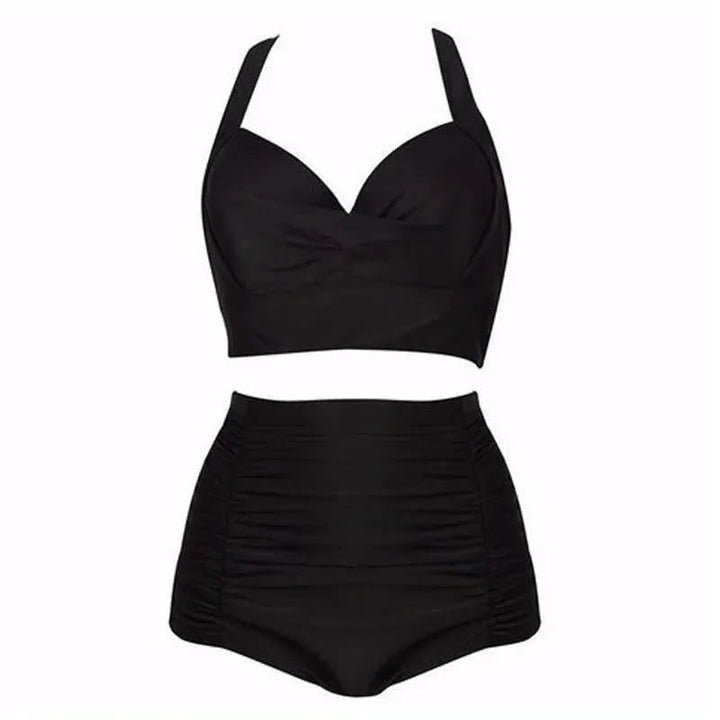 Black Bikini Set with Halter Top and High Waist – Alina