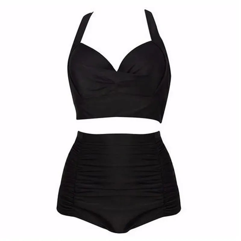 Black Bikini Set with Halter Top and High Waist – Alina