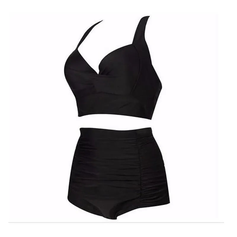 Black Bikini Set with Halter Top and High Waist – Alina