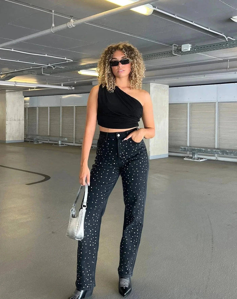 Women's Glitter Jeans for a Sparkling Look - Jade