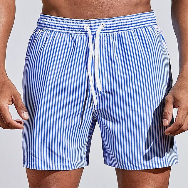 Men's Striped Swim Shorts with Drawstring Waist 2
