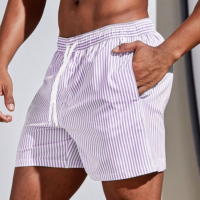 Men's Striped Swim Shorts with Drawstring Waist 11