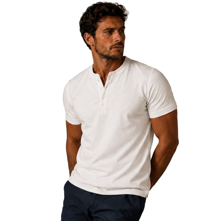 Men's Short Sleeve Top with Three-Button Placket 9