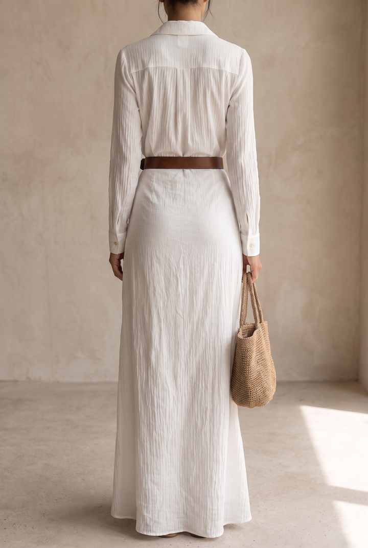 Women's Lapel Single Breasted Belted Long Sleeve Maxi Dress 11