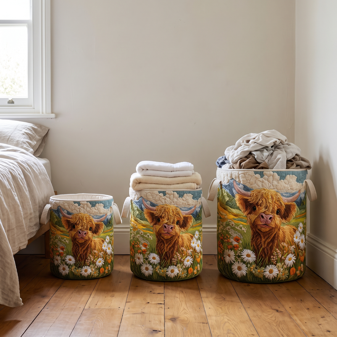 Drie manden in verschillende maten naast elkaar in een slaapkamer, gevuld met handdoeken en kleding, tegen een lichte muur en houten vloer. 3