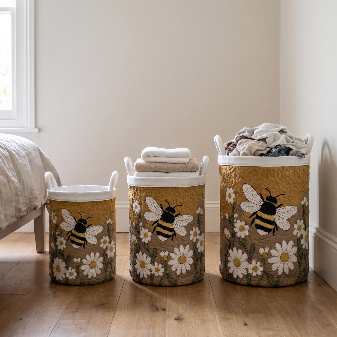 Drie manden naast elkaar in verschillende hoogtes, gevuld met opgevouwen handdoeken en een hoop wasgoed, in een slaapkamer. 4