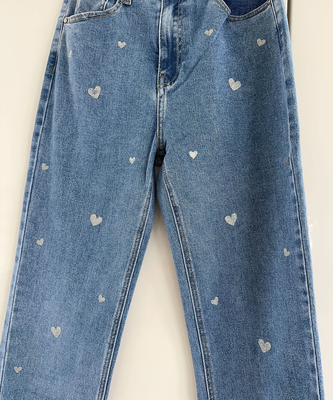 Women's Stretch Jeans with Wide Legs and Heart Print - Amelie