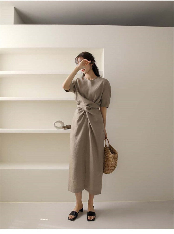 Lightweight Khaki Summer Dress with Adjustable Waist – Isalie