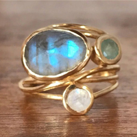 Gold Boho Ring with Crystals - Sophia