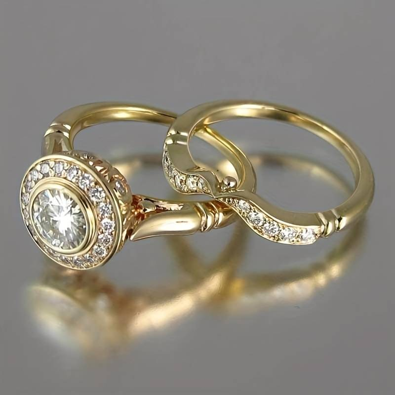 Vintage Gold & Zirconia Ring Set - Viviana