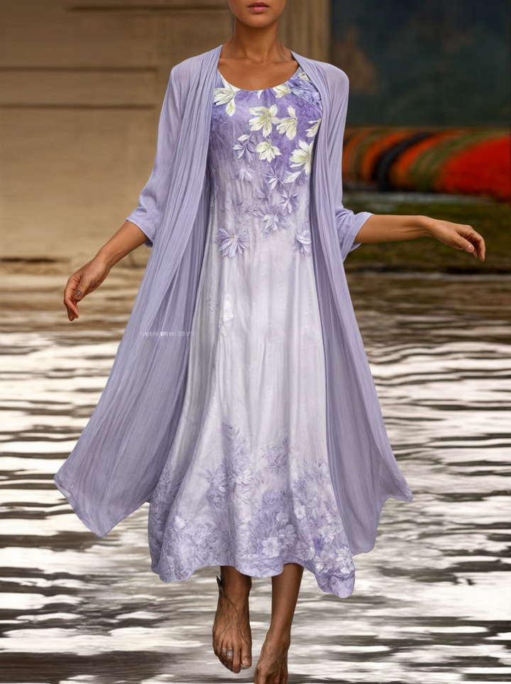 Stylish floral A-line dress with vest for women - Miray
