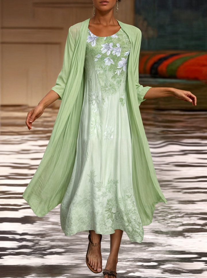 Stylish floral A-line dress with vest for women - Miray