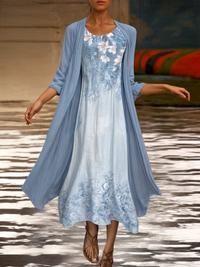 Stylish floral A-line dress with vest for women - Miray