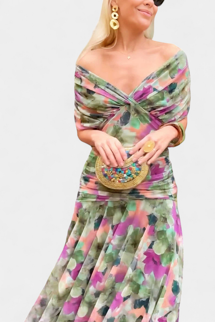Women's Long Elegant Flowy Dress – V-Neck Sophisticated Design 10