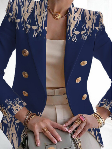 Stylish Floral Print Collarless Jacket - Meliora