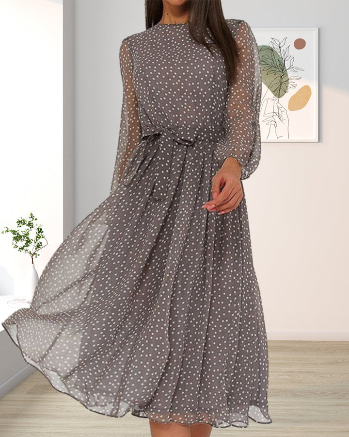 Women's Loose Polka Dot Dress Knee Length A Line Long Sleeve Casual 4