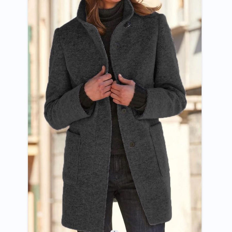Classic Wool Women's Coat with Retro Button Closure - Amanda