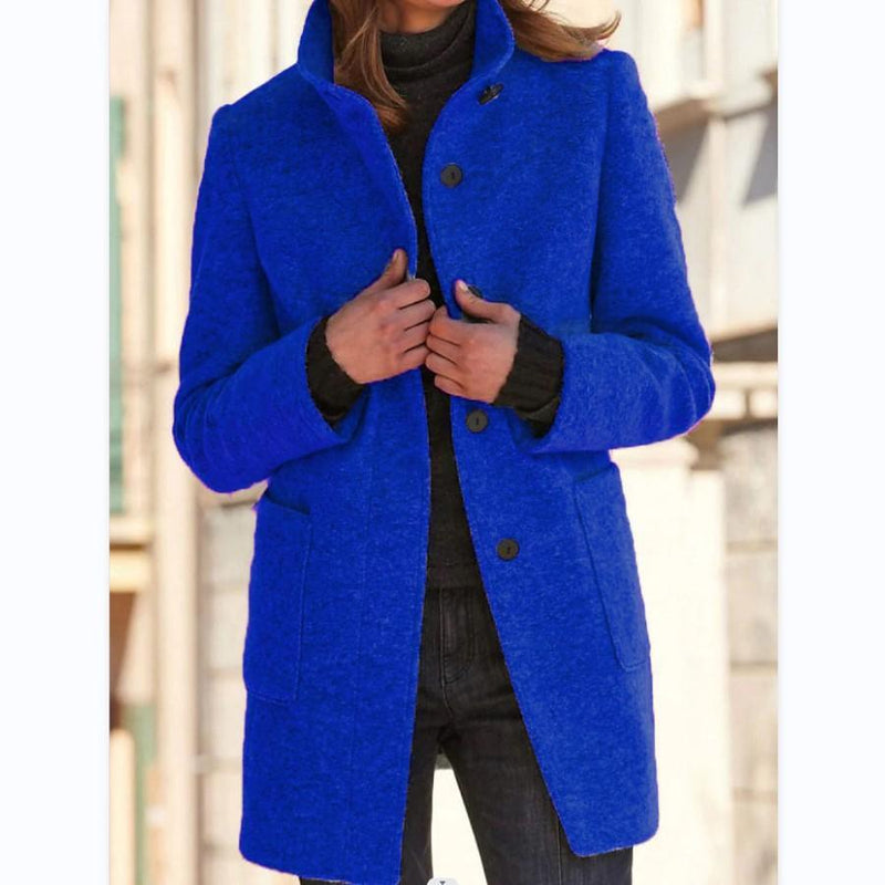 Classic Wool Women's Coat with Retro Button Closure - Amanda
