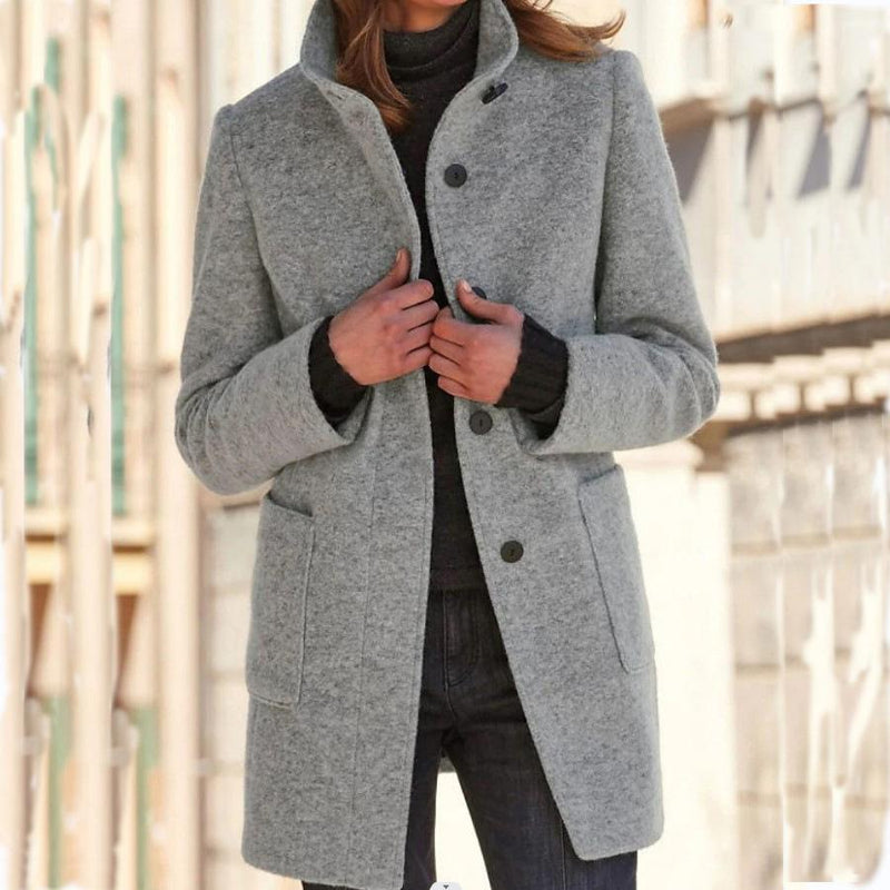 Classic Wool Women's Coat with Retro Button Closure - Amanda