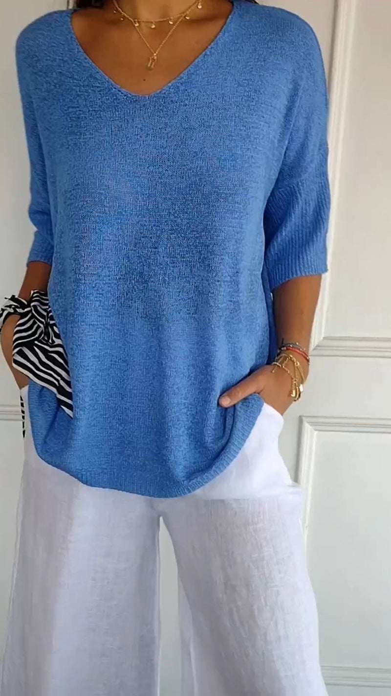 Knitted Women's Top with V-Neck – Saphira
