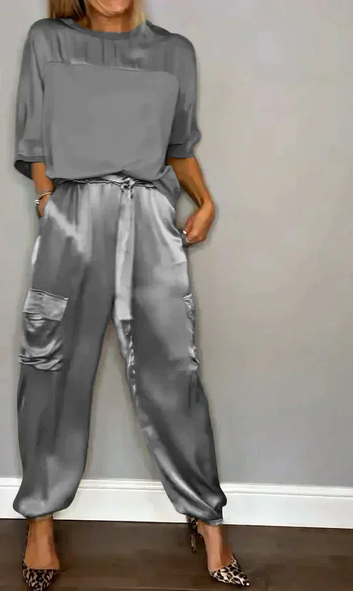 Stylish & airy women's satin jumpsuit for special occasions – Yasmina