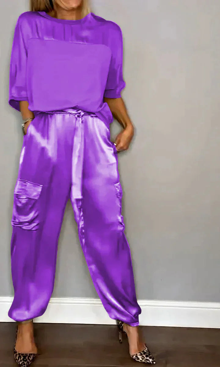 Stylish & airy women's satin jumpsuit for special occasions – Yasmina