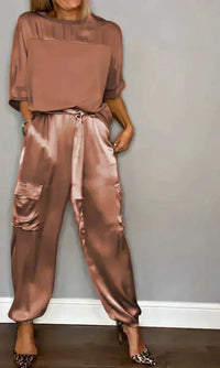 Stylish & airy women's satin jumpsuit for special occasions – Yasmina