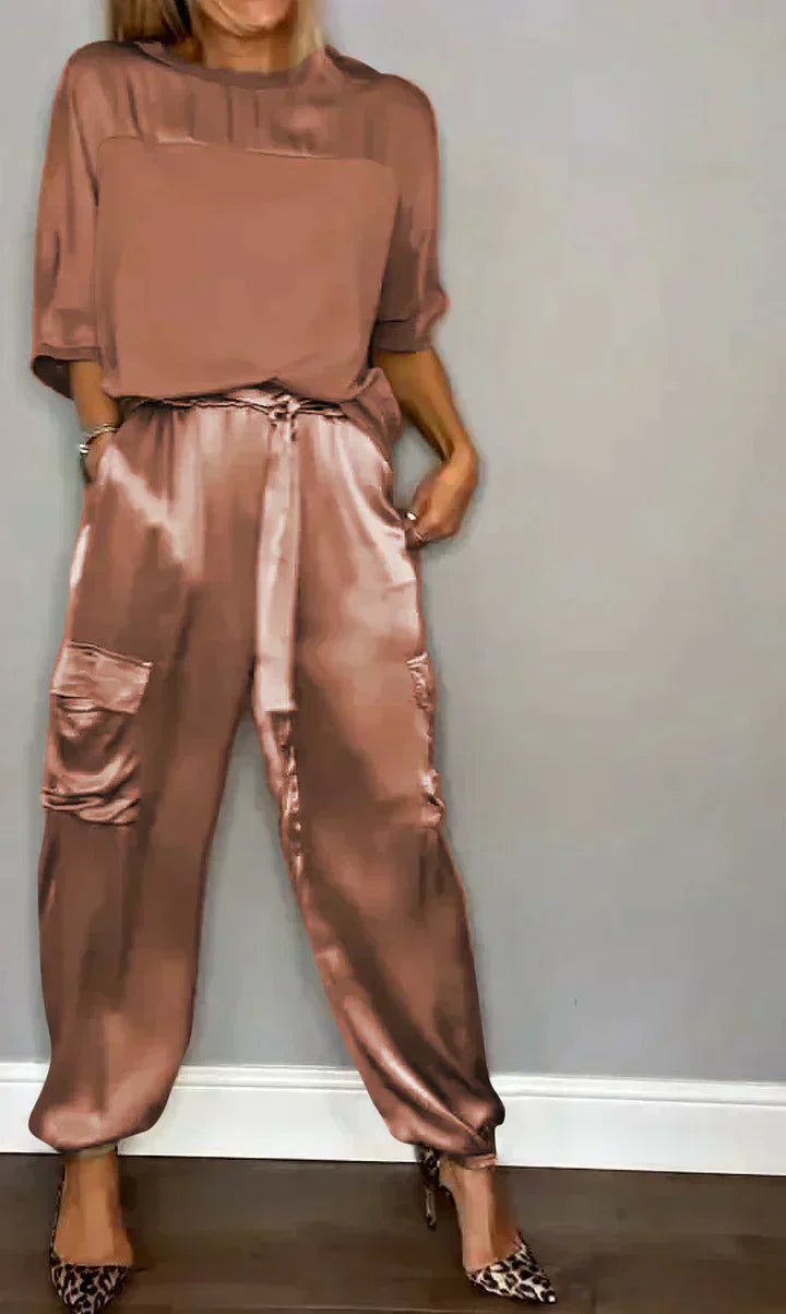 Stylish & airy women's satin jumpsuit for special occasions – Yasmina
