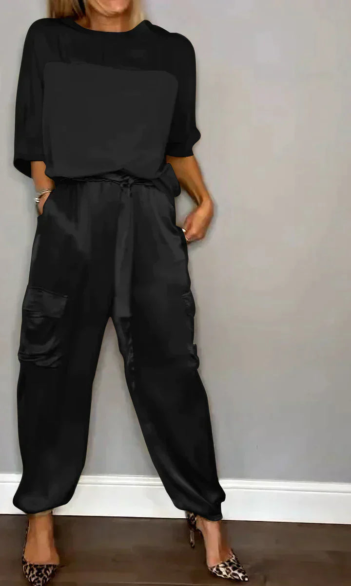 Stylish & airy women's satin jumpsuit for special occasions – Yasmina
