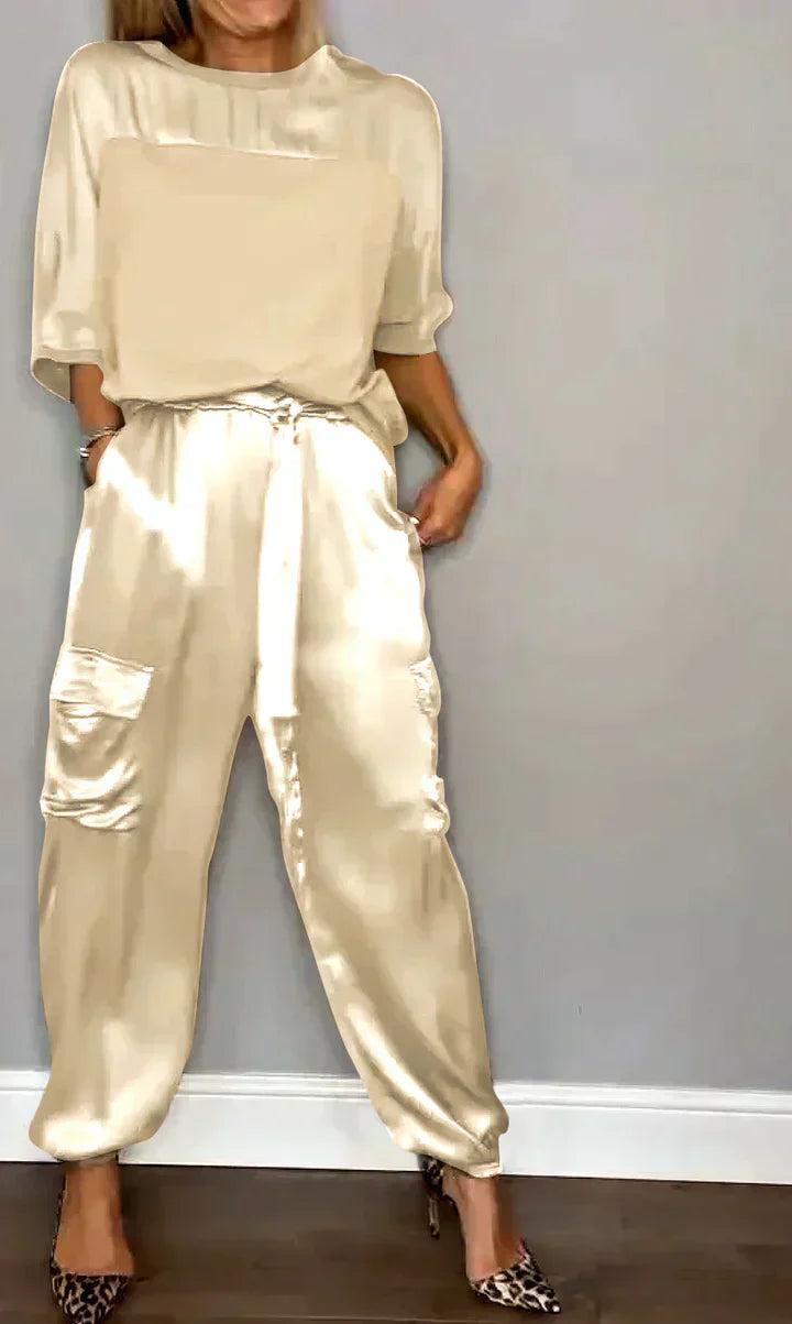 Stylish & airy women's satin jumpsuit for special occasions – Yasmina