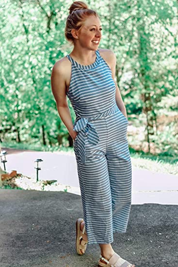 Striped Women's Jumpsuit with Halter Neck – Vivienne