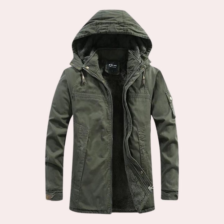 Lined Men's Winter Jacket with Warm Hood - Logan