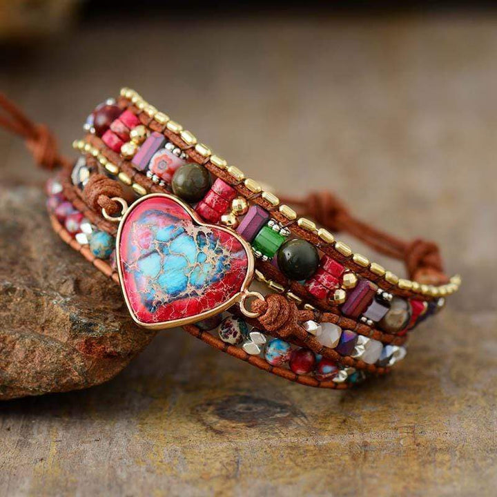 Vibrant Heart Jasper Wrap Bracelet - Elyra