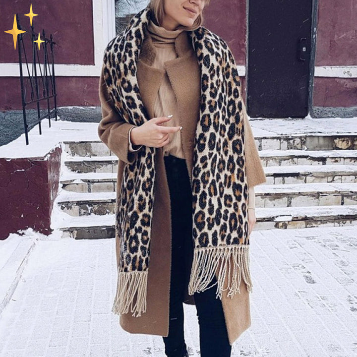 Trendy Luipaardprint XL Wollen Sjaal - Sophia