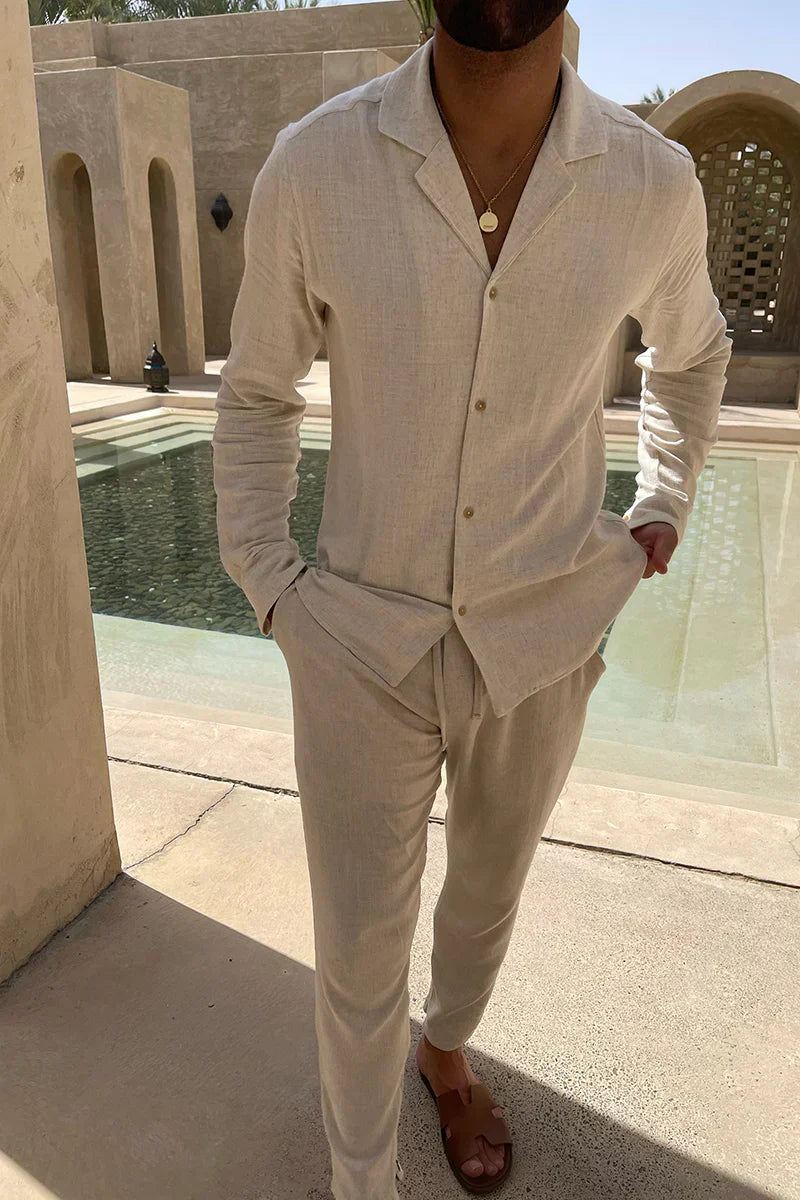 Airy linen summer set for men with Cuban collar – Edward