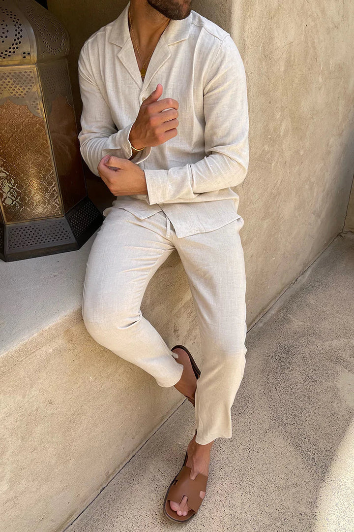 Airy linen summer set for men with Cuban collar – Edward