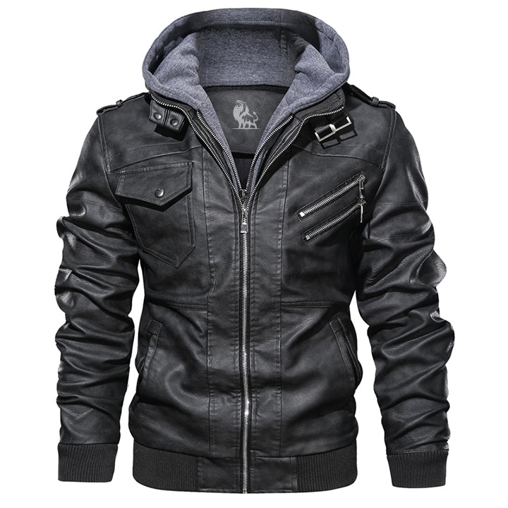 Men's Leather Jacket with Removable Hood - Ryder
