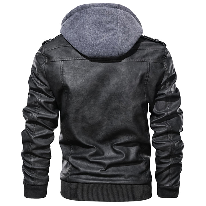 Men's Leather Jacket with Removable Hood - Ryder