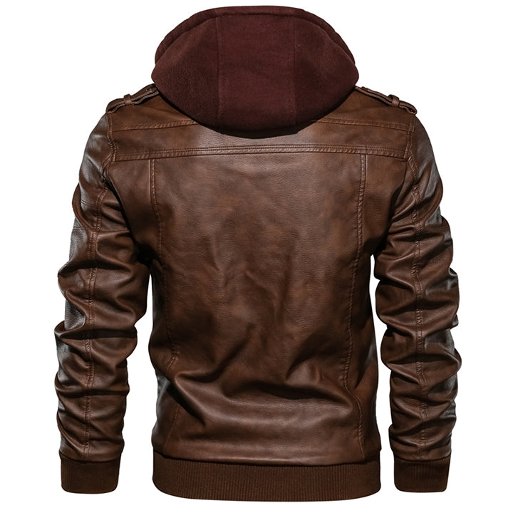 Men's Leather Jacket with Removable Hood - Ryder