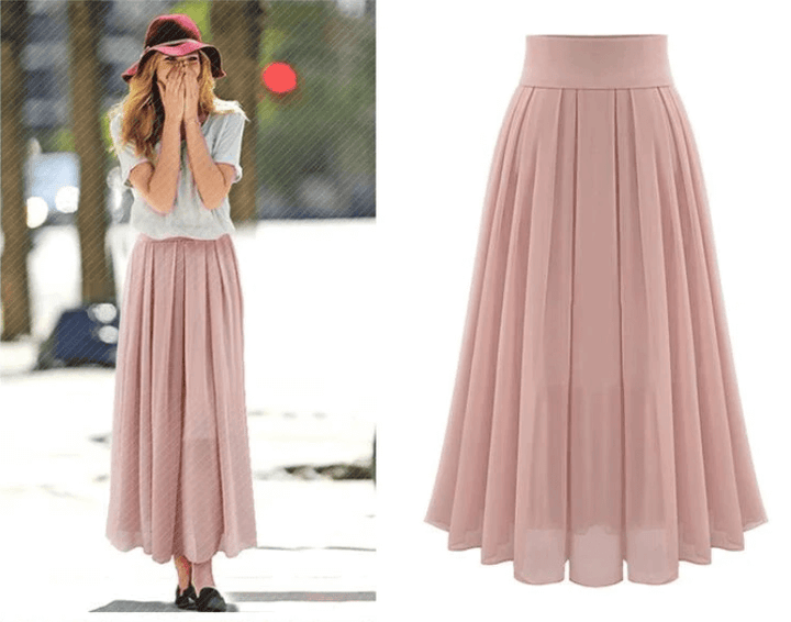 Trendy geplooide maxirok met hoge taille – Mirella