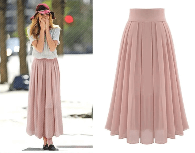 Trendy geplooide maxirok met hoge taille – Mirella