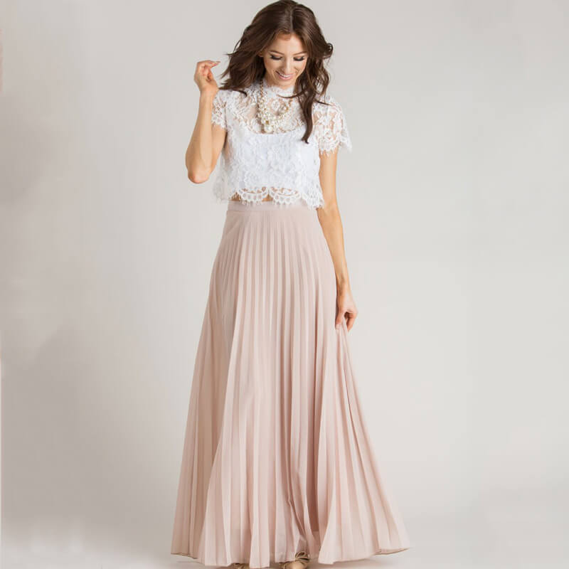 Trendy geplooide maxirok met hoge taille – Mirella