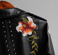 Embroidered Women's Faux Leather Motorcycle Jacket – Eleonora