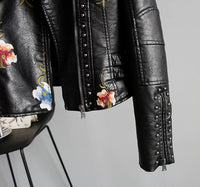 Embroidered Women's Faux Leather Motorcycle Jacket – Eleonora