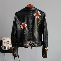 Embroidered Women's Faux Leather Motorcycle Jacket – Eleonora