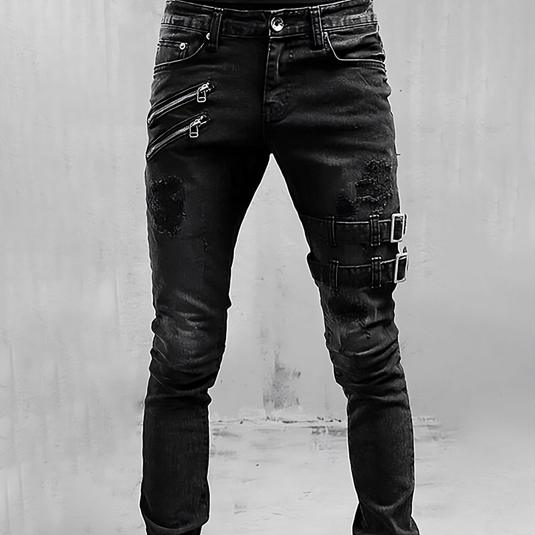 Heren Denim Jeans met Gespen en Ritsen - TitanEdge